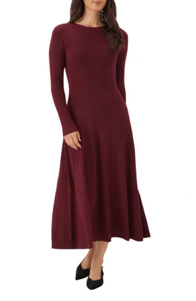 Karen Kane Seamless Rib Sweater Midi Dress In Burgundy