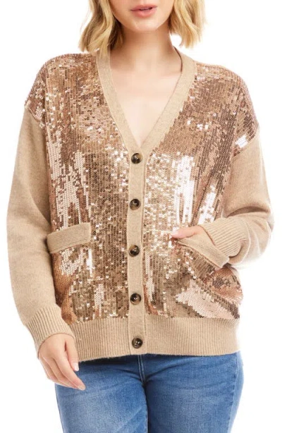 Karen Kane Sequin Cardigan In Neutral