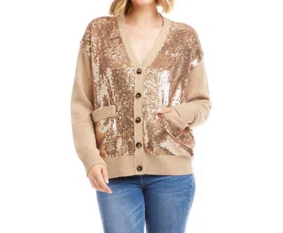 Karen Kane Sequin Cardigan Sweater In Dark Oatmeal In Multi