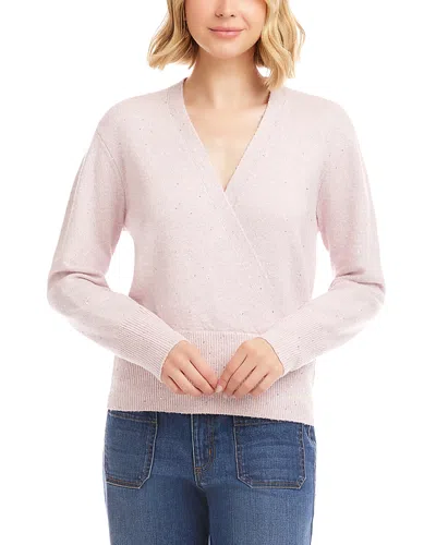 Karen Kane Sequin Crossover Wrap Sweater In Pink