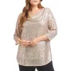 Karen Kane Sequin Drape Neck Top In Gold