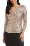 Karen Kane Three Quarter Sleeve Drape Front Sequin Top In Gray