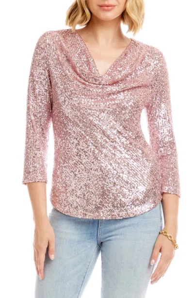 Karen Kane Sequin Drape Neck Top In Pink