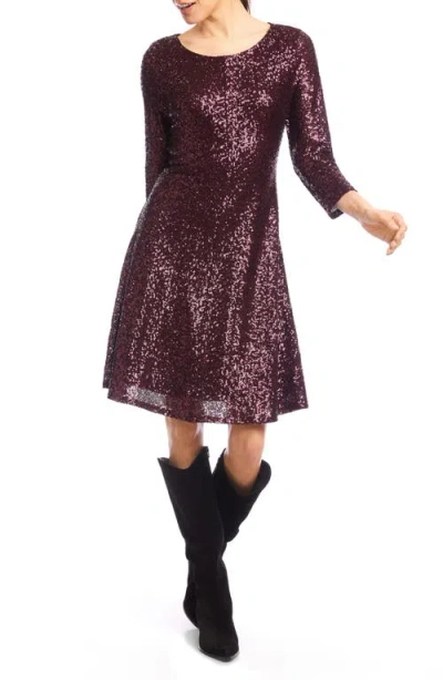 Karen Kane Sequin Fit & Flare Dress In Purple