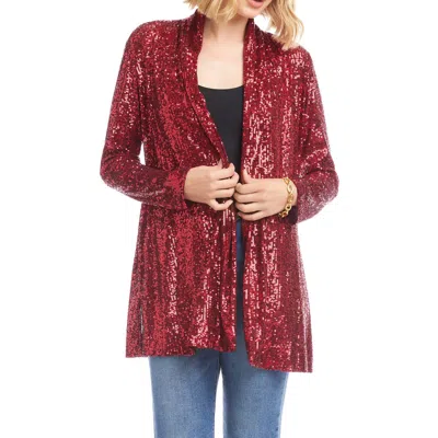 Karen Kane Sequin Open Front Jacket In Red