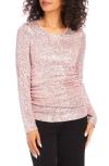 Karen Kane Sequin Side Shirred Top In Pink Shimmer In Pink