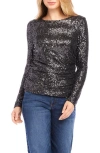 Karen Kane Sequin Ruched Long Sleeve Top In Smoke