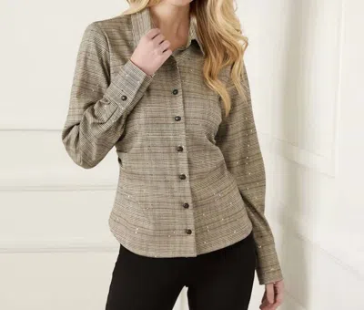 Karen Kane Sequin Side Pleat Shirt In Plaid