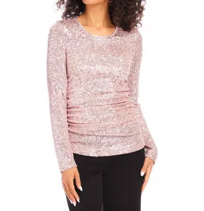 Karen Kane Sequin Side Shirred Top In Pink Shimmer
