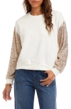 Karen Kane Sequin Sleeve Sweatshirt In Neutral