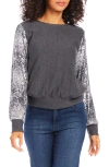 Karen Kane Sequin Sleeve Top In Dark Heather Gray