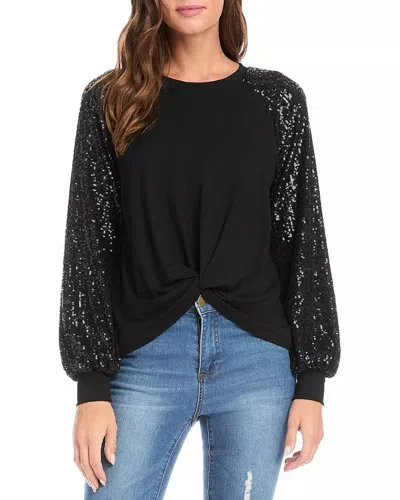Karen Kane Sequin Sleeve Twist Front Top In Black