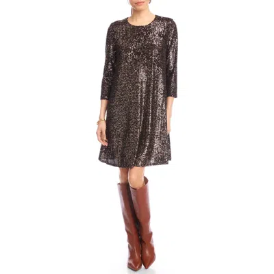 Karen Kane Sequin Swing Dress In Brown