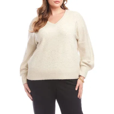 Karen Kane Sequin V-neck Sweater In Sand
