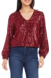 Karen Kane Sequin V-neck Top In Red