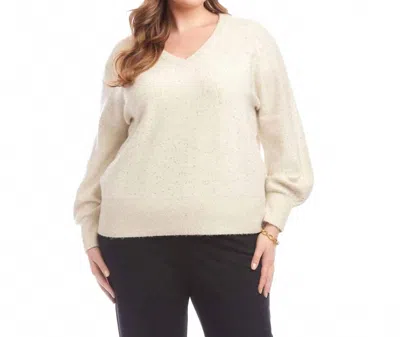 Karen Kane Sequin V-neck Sweater - Plus In Sand In Neutral