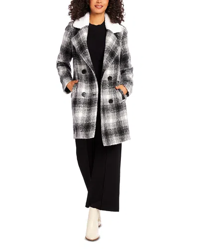 Karen Kane Faux Shearling Car Coat In Plaid