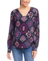Karen Kane Shirred Blouse In Multi