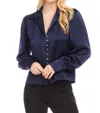Karen Kane Shirred Satin Blouse In Navy In Blue