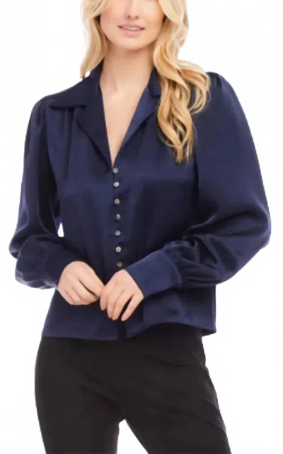 Karen Kane Shirred Satin Blouse In Navy In Blue