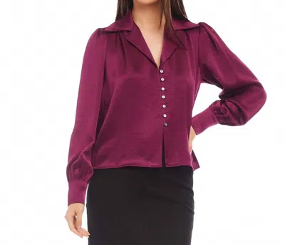 Karen Kane Shirred Satin Blouse In Wine In Burgundy