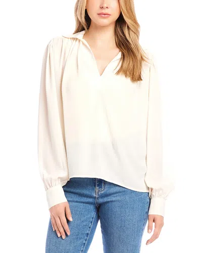 Karen Kane Shirred V Neck Blouse In Cream