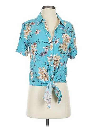 Pre-owned Karen Kane Short Sleeve Blouse In Teal