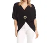 Karen Kane Short Sleeve Buckle Front Top In Black In Black