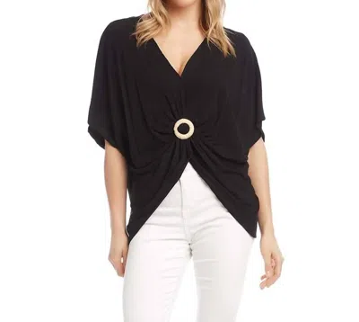 Karen Kane Short Sleeve Buckle Front Top In Black