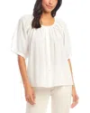 Karen Kane Embroidered Cotton Button-up Peasant Top