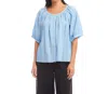 Karen Kane Short Sleeve Embroidered Peasant Top In Lake In Blue