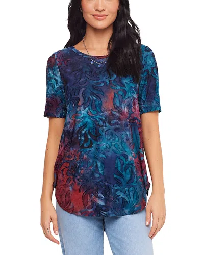 Karen Kane Short Sleeve Jacquard Shirttail Top In Blue
