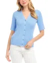 Karen Kane Short Sleeve Ribbed Cardigan In Lake
