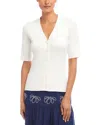 Karen Kane Short Sleeve Ribbed Cardigan In Off White