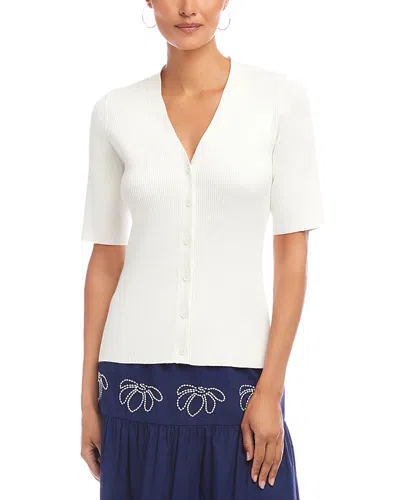 Karen Kane Short Sleeve Ribbed Cardigan In Off White