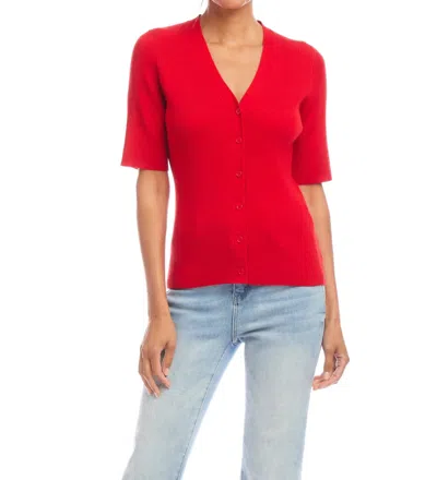Karen Kane Short Sleeve Ribbed Cardigan Sweater In Red
