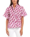 Karen Kane Floral Ruffle Accent Cotton Button-up Shirt In Print
