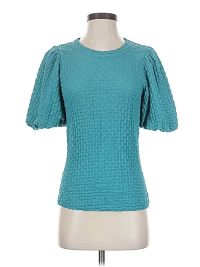 Pre-owned Karen Kane Short Sleeve Top Teal Square Neckline Tops