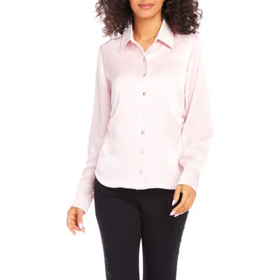 Karen Kane Side Pleat Satin Button-up Shirt In Pink