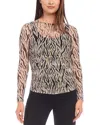 Karen Kane Zebra Print Side Ruched Sheer Mesh Top In Tan/black