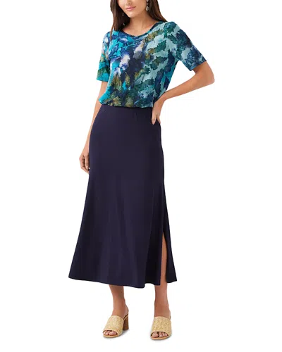 Karen Kane Side Slit Midi Skirt In Blue