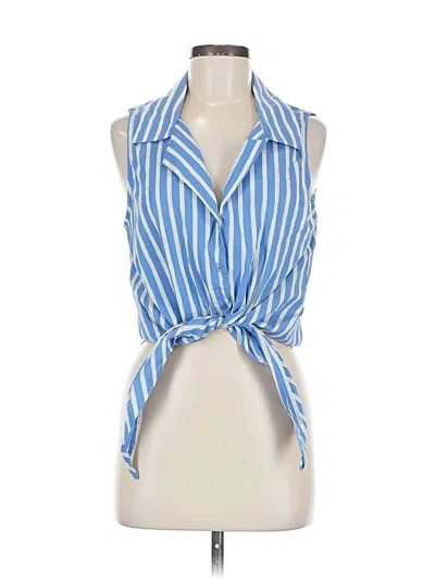 Pre-owned Karen Kane Sleeveless Button Down Shirt In Blue