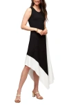 Karen Kane Sleeveless Colorblock Midi Dress In Black W/ Off White