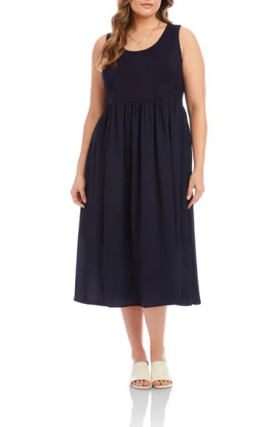 Karen Kane Plus Size Sleeveless Contrast Midi Dress In Blue