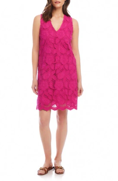 Karen Kane Sleeveless Cotton Blend Lace Shift Dress In Dark Pink