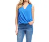 Karen Kane Sleeveless Drape Front Top In Cornflower Blue In Blue