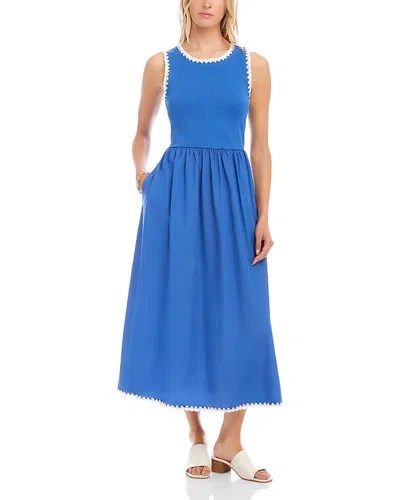 Karen Kane Sleeveless Edge Stitch Contrast Midi Dress In Blue