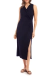 Karen Kane Sleeveless Faux Wrap Midi Dress In Navy