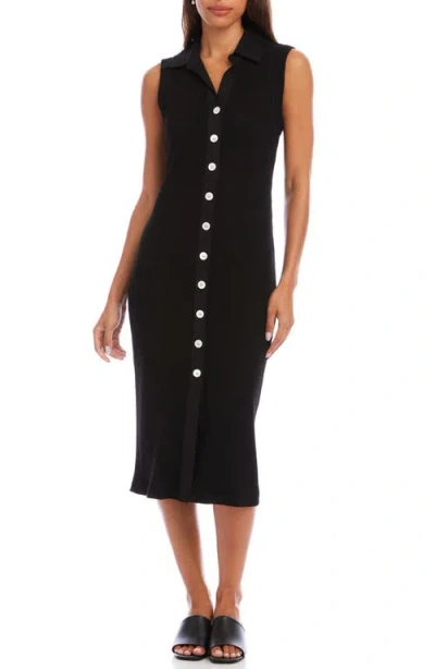 Karen Kane Sleeveless Knit Button-up Midi Dress In Black