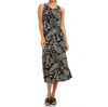Karen Kane Sleeveless Midi Dress In Aqua Color Paisley Print On Black In Black